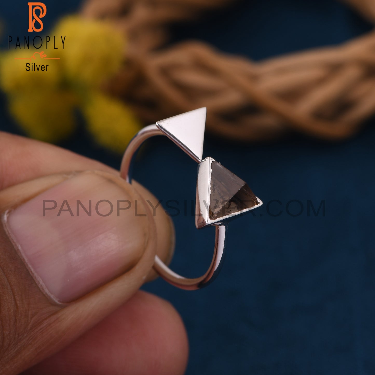 Triangle Shape Smoky Quartz 925 Silver Openable Ring Jewelry