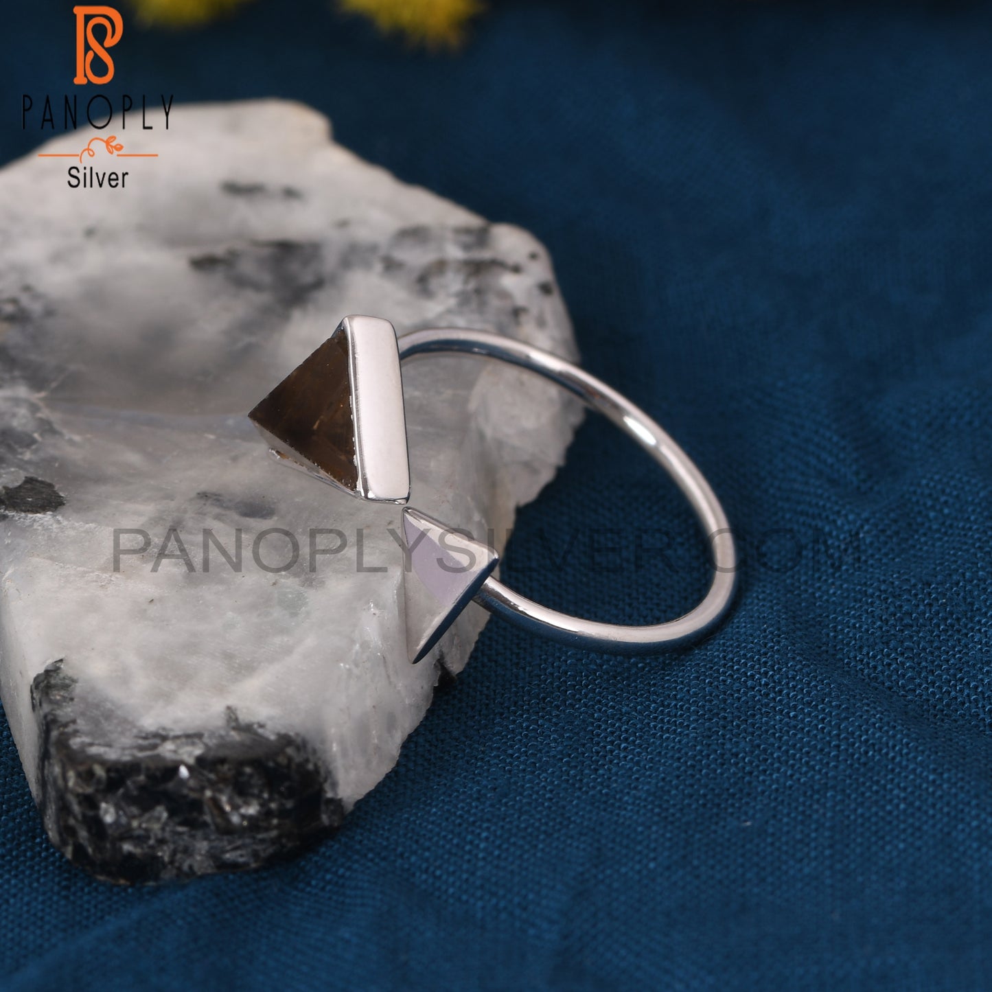 Triangle Shape Smoky Quartz 925 Silver Openable Ring Jewelry