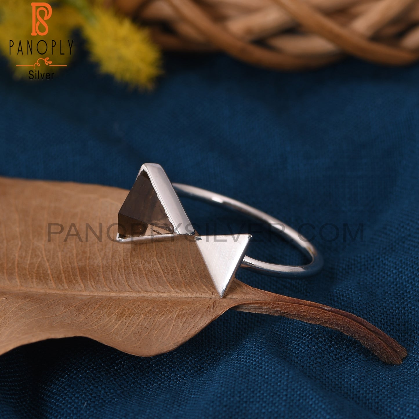 Triangle Shape Smoky Quartz 925 Silver Openable Ring Jewelry