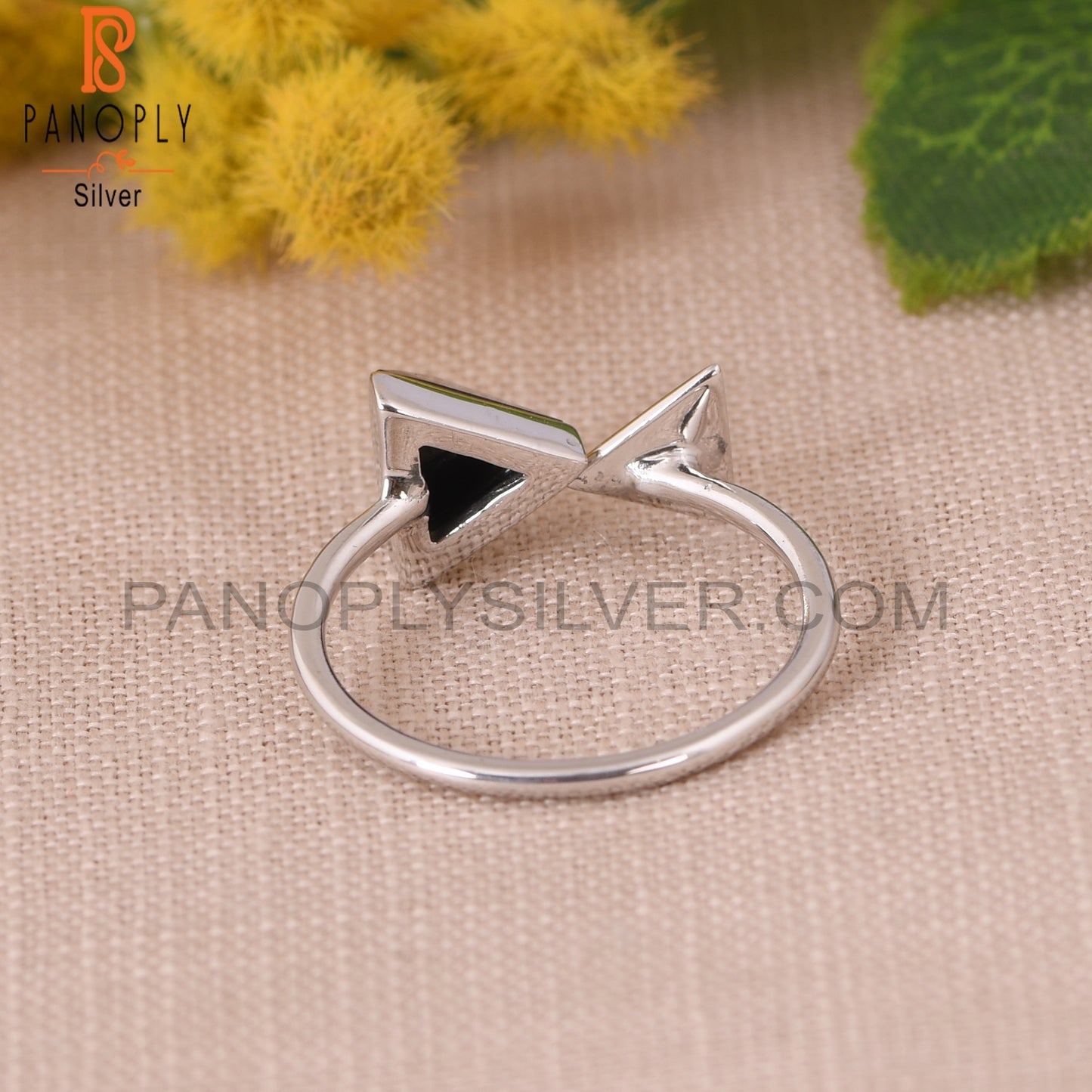 Pyramid Shape Black Onyx Gemstone Adjustable Silver Black Ring