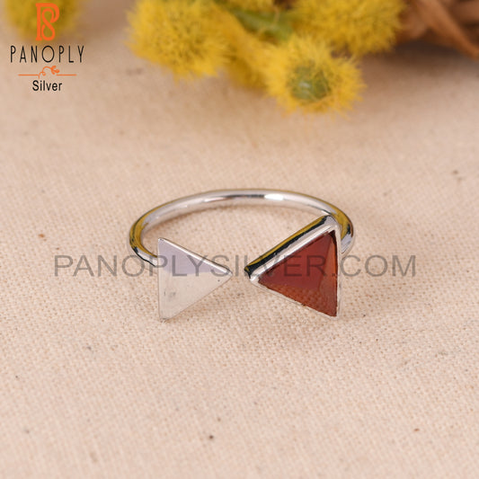 Pyramid 925 Sterling Silver Red Onyx Triangle Ring