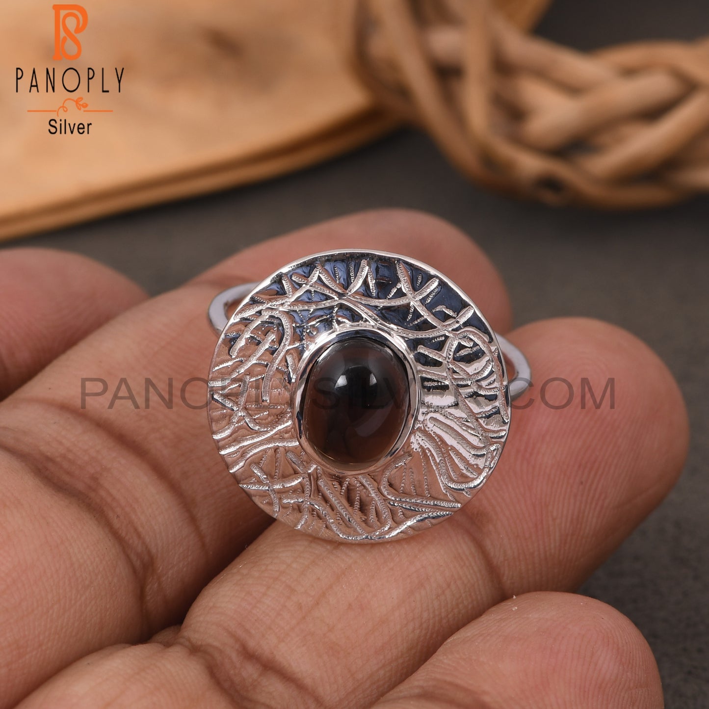 925 Sterling Silver Smoky Quartz Cocktail Ring For Womens