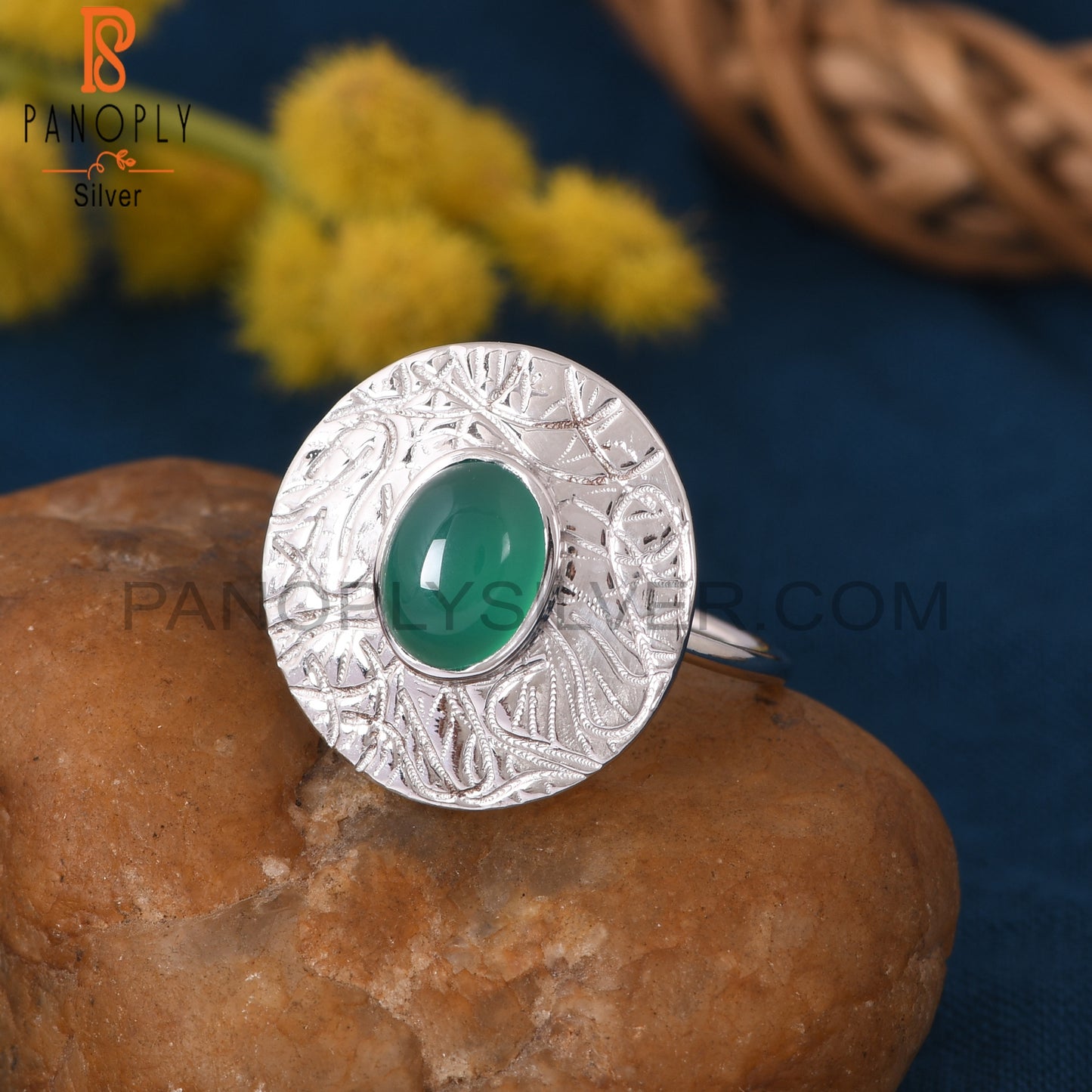 Green Onyx Gemstone 925 Silver Handmade Cocktail Ring