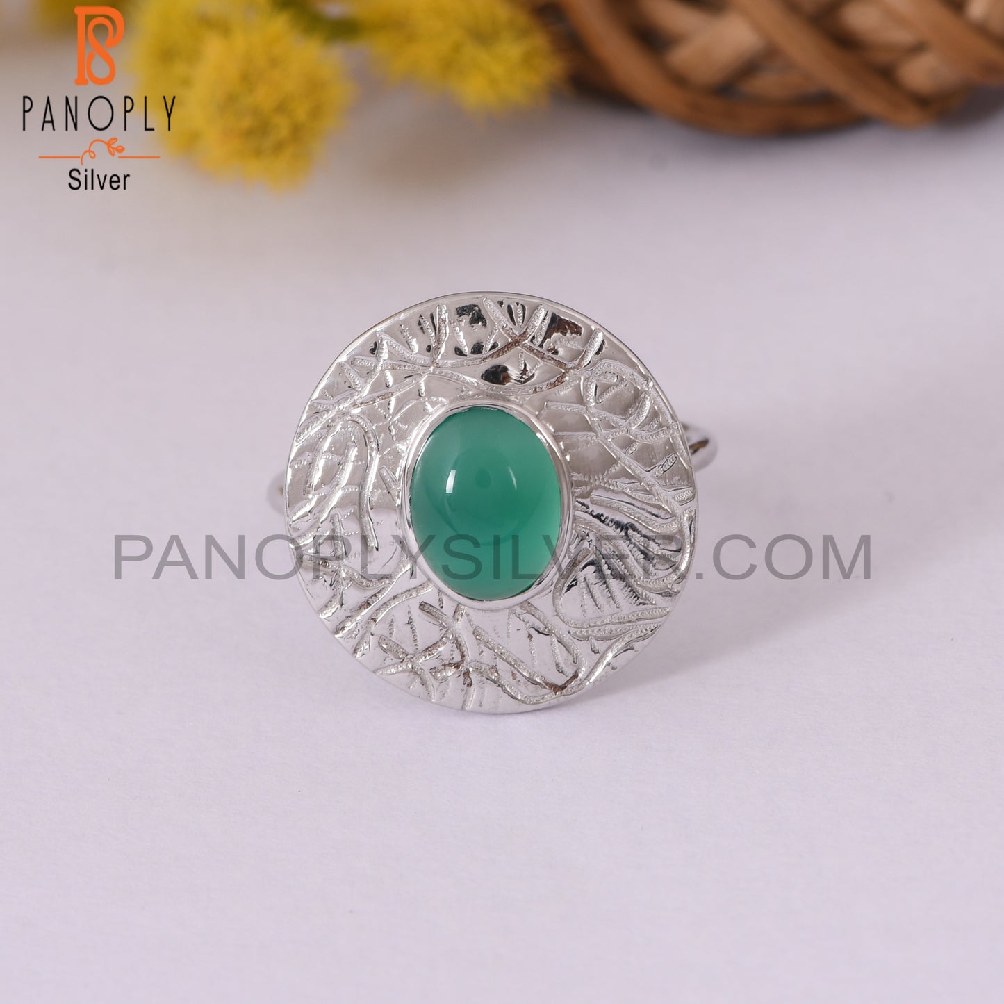 Green Onyx Gemstone 925 Silver Handmade Cocktail Ring