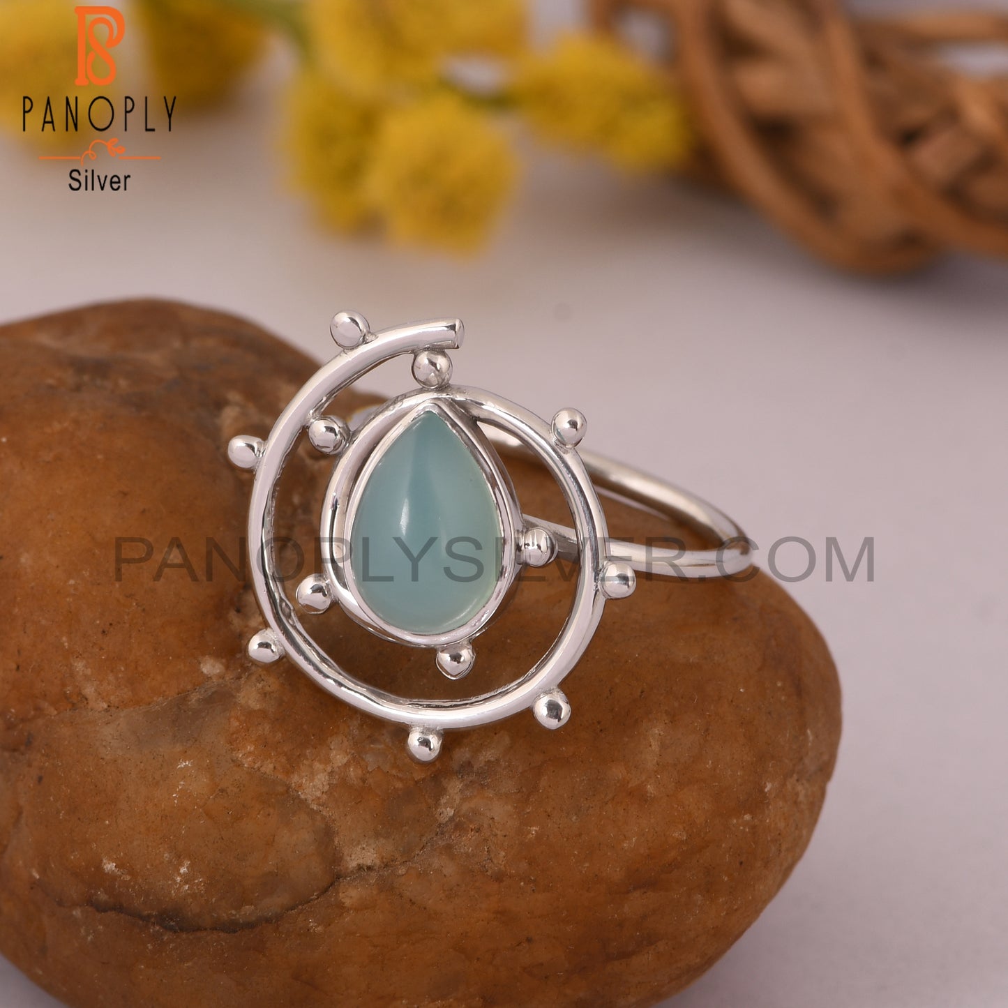 Aqua Chalcedony 925 Sterling Silver Hurricane Ring