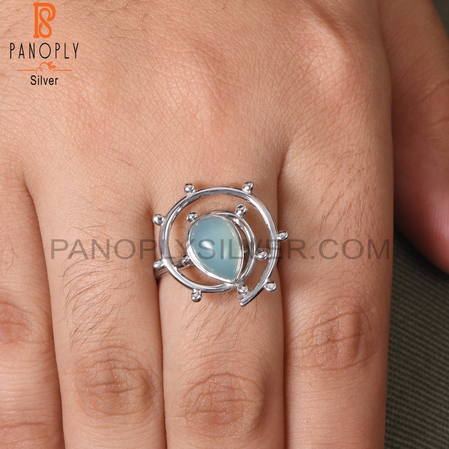 Aqua Chalcedony 925 Sterling Silver Hurricane Ring