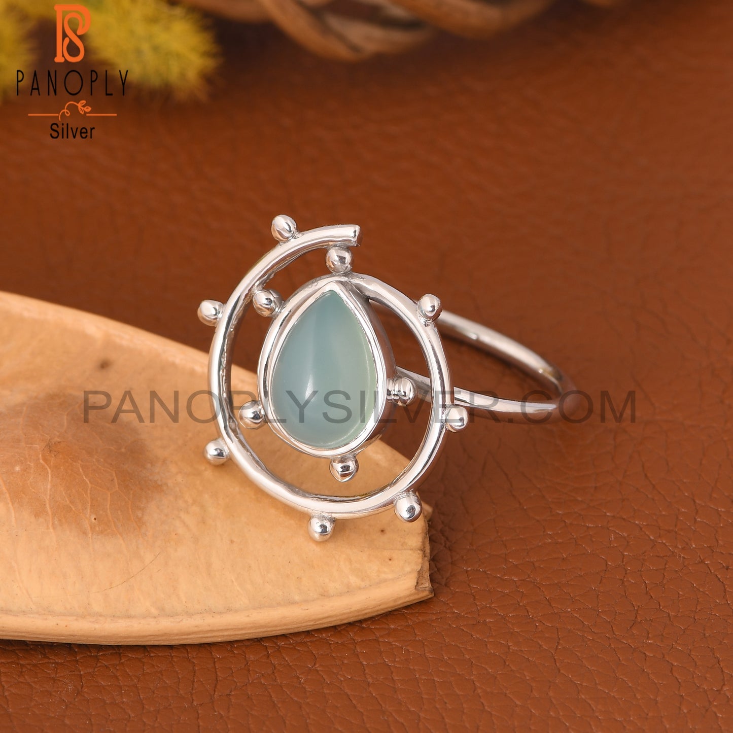 Aqua Chalcedony 925 Sterling Silver Hurricane Ring