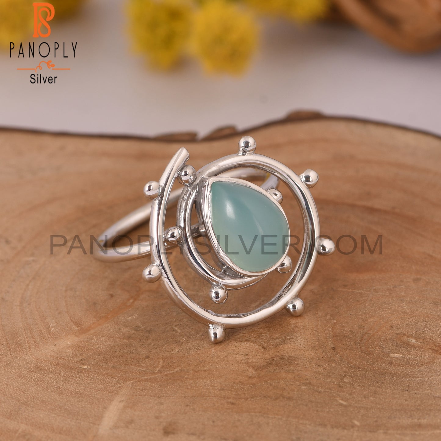 Aqua Chalcedony 925 Sterling Silver Hurricane Ring