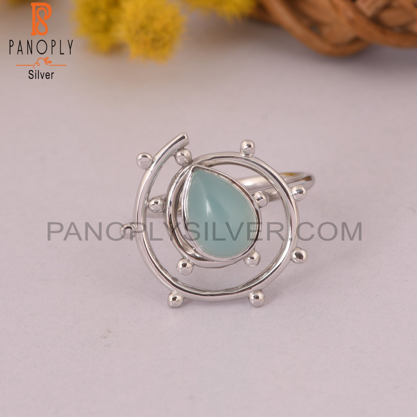 Aqua Chalcedony 925 Sterling Silver Hurricane Ring
