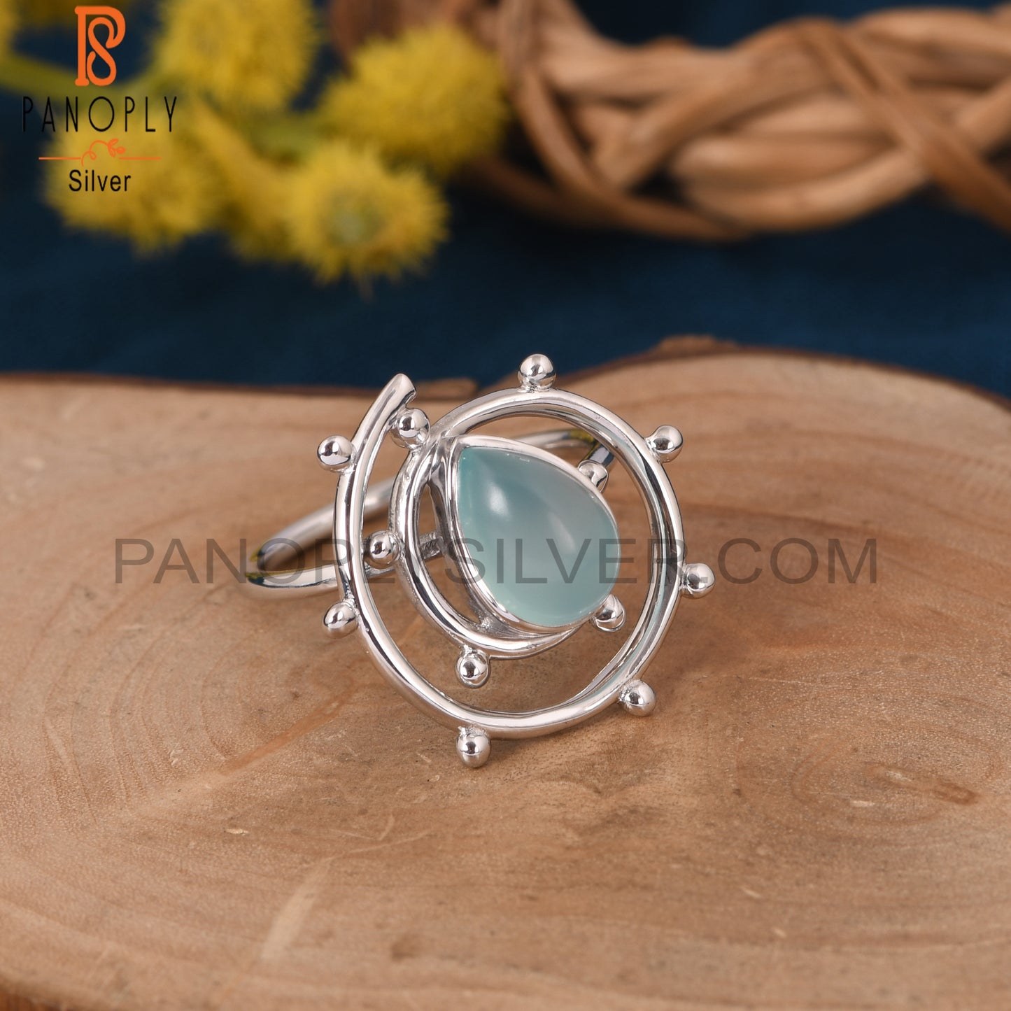 Blue Chalcedony 925 Sterling Silver Cocktail rings