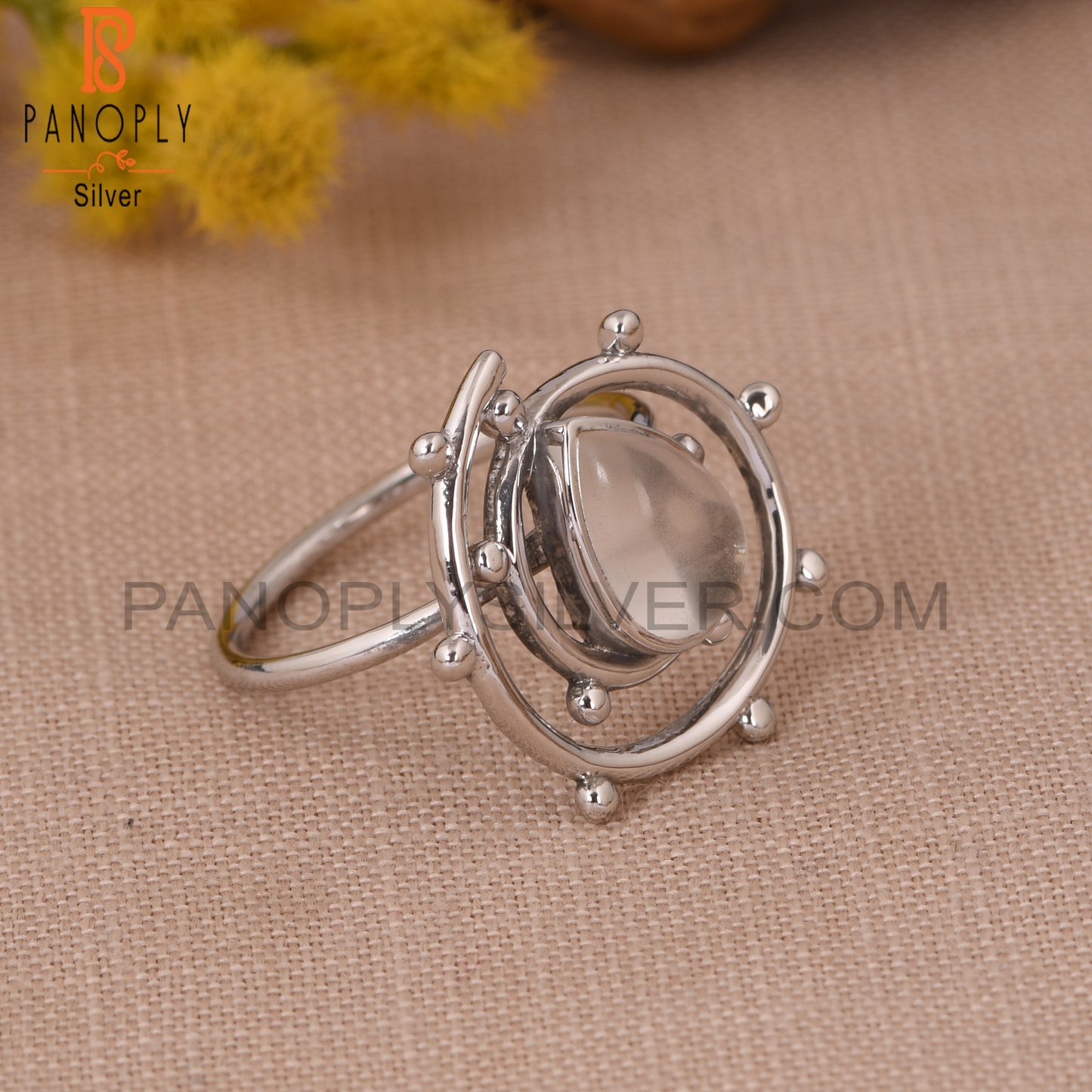 Crystal Quartz 925 Sterling Silver Cyclone Ring