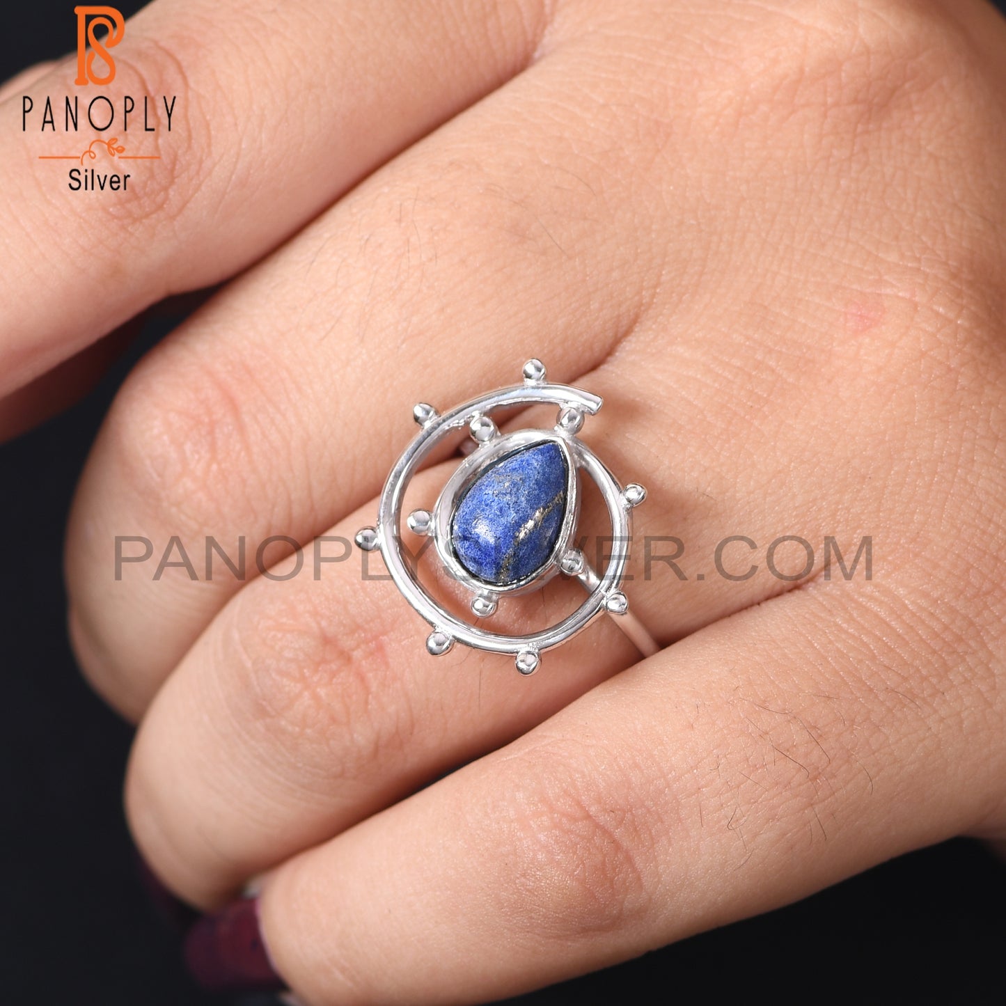 Lapis Lazuli 925 Silver Unique White Rhodium Ring