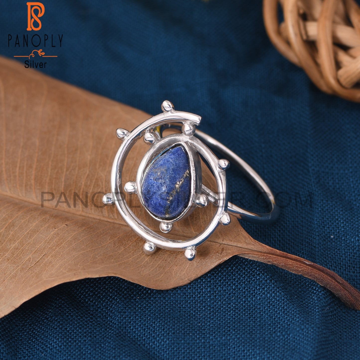 Lapis Lazuli 925 Silver Unique White Rhodium Ring