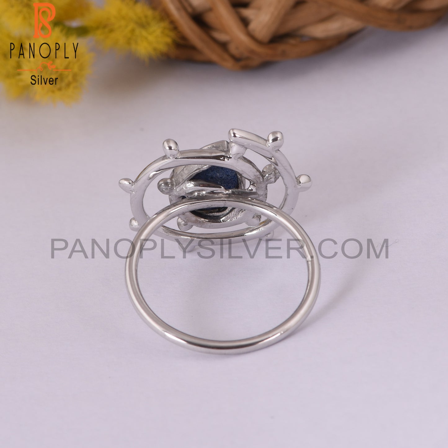 Lapis Lazuli 925 Silver Unique White Rhodium Ring