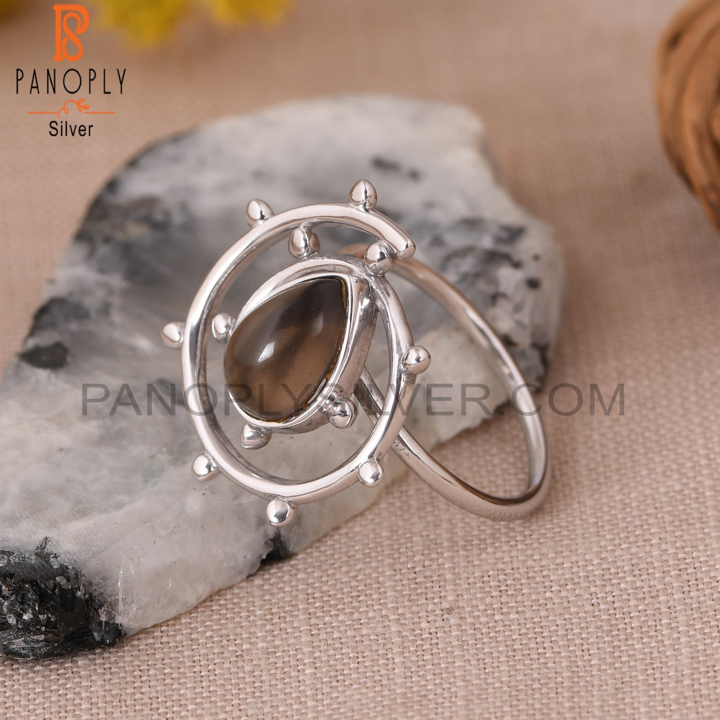 Smoky Quartz Gem 925 Sterling Silver Pear Cocktail Ring