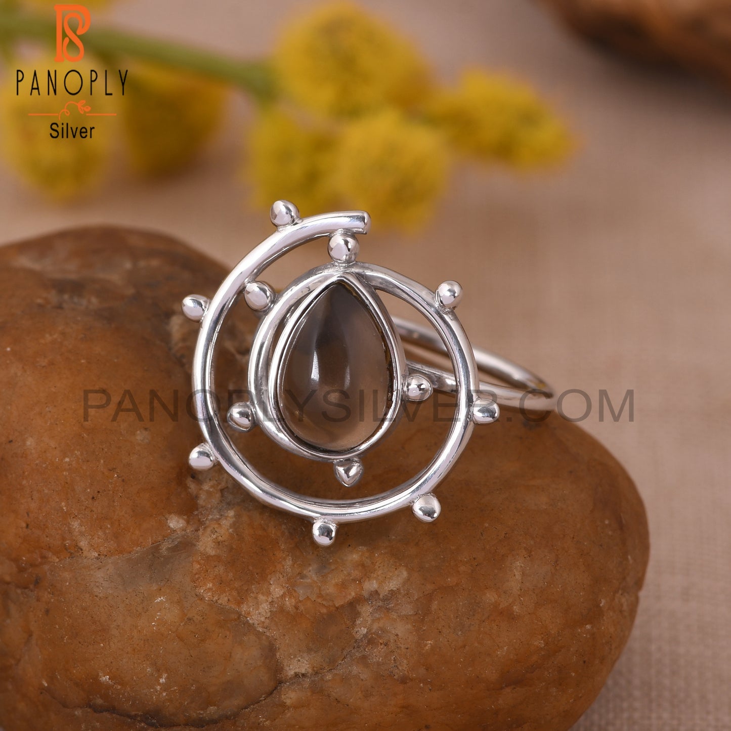 Smoky Quartz Gem 925 Sterling Silver Pear Cocktail Ring