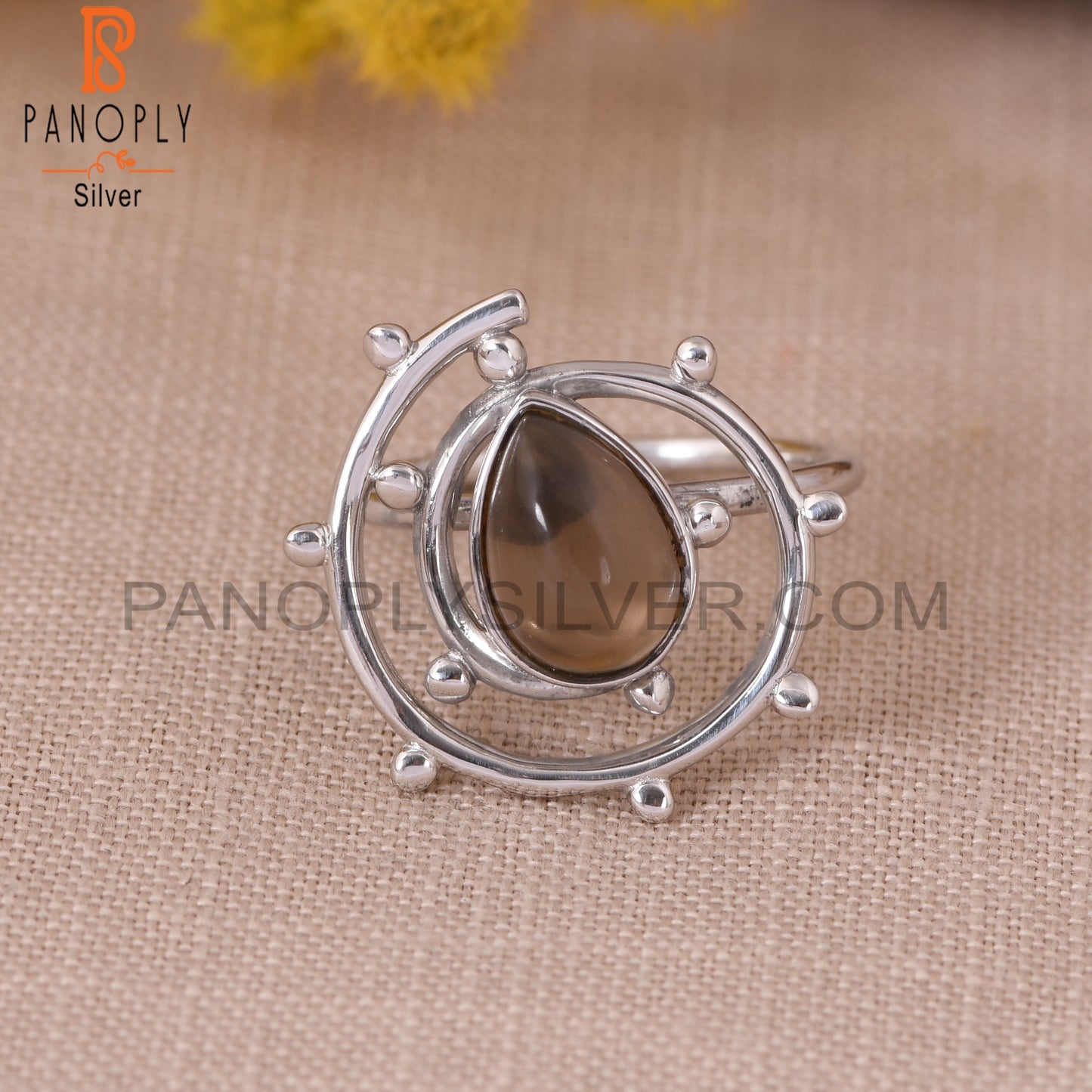 Smoky Quartz Gem 925 Sterling Silver Pear Cocktail Ring