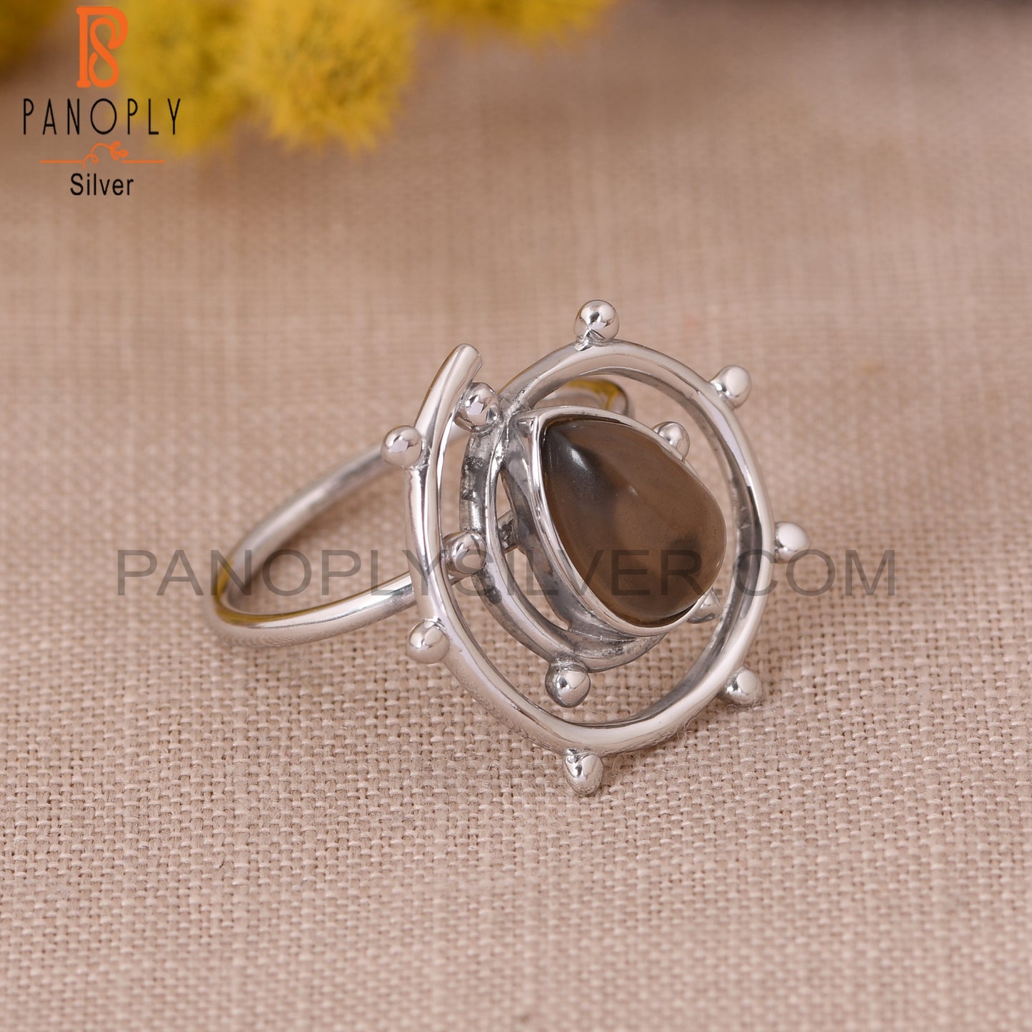 Smoky Quartz Gem 925 Sterling Silver Pear Cocktail Ring