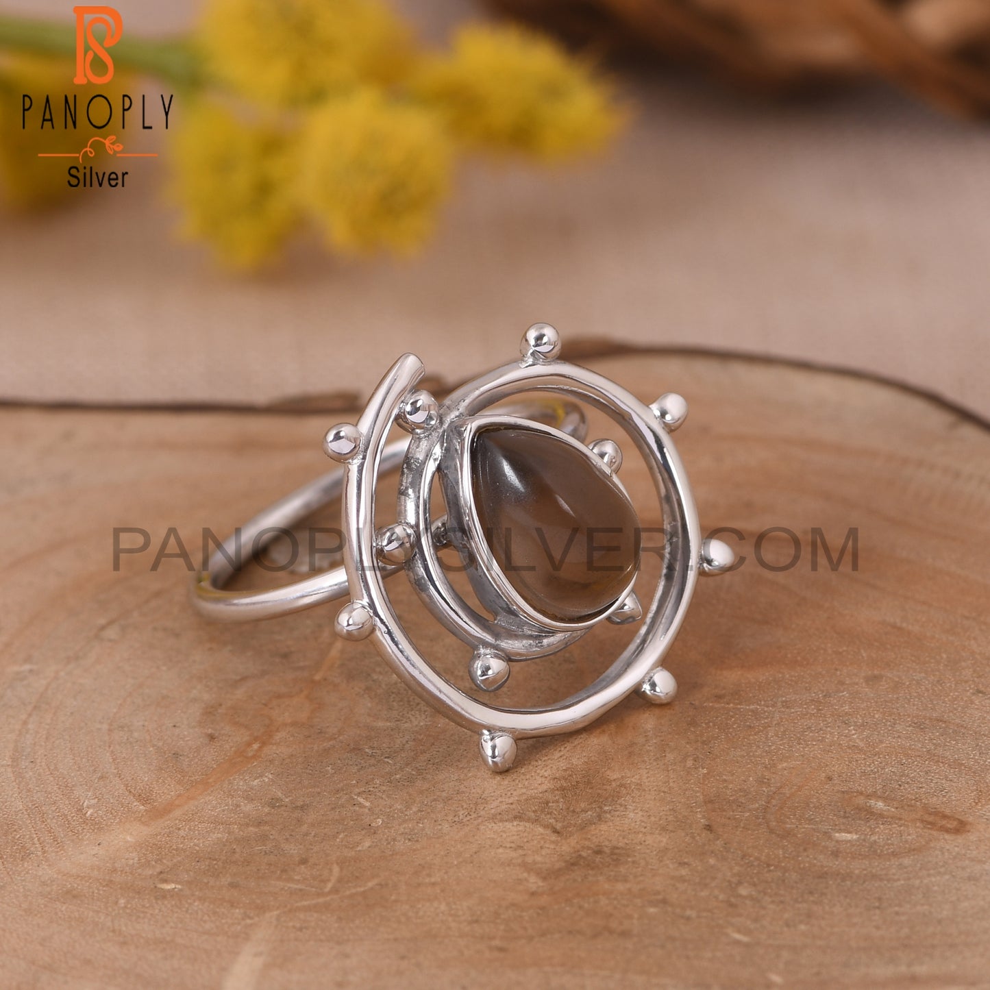 Smoky Quartz Gem 925 Sterling Silver Pear Cocktail Ring