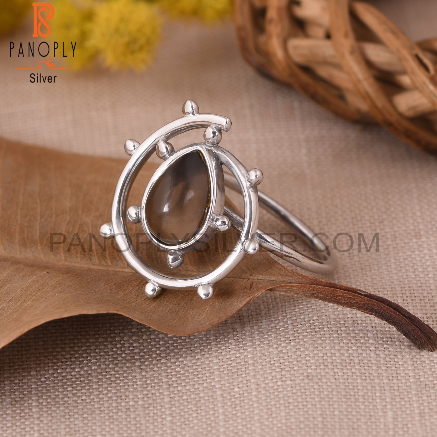 Smoky Quartz Gem 925 Sterling Silver Pear Cocktail Ring