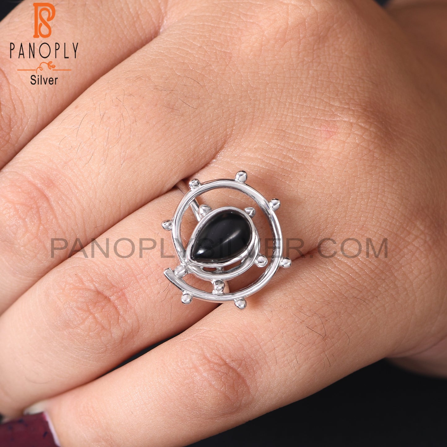 Black Onyx 925 Silver Cocktail Comfort Fit Rings