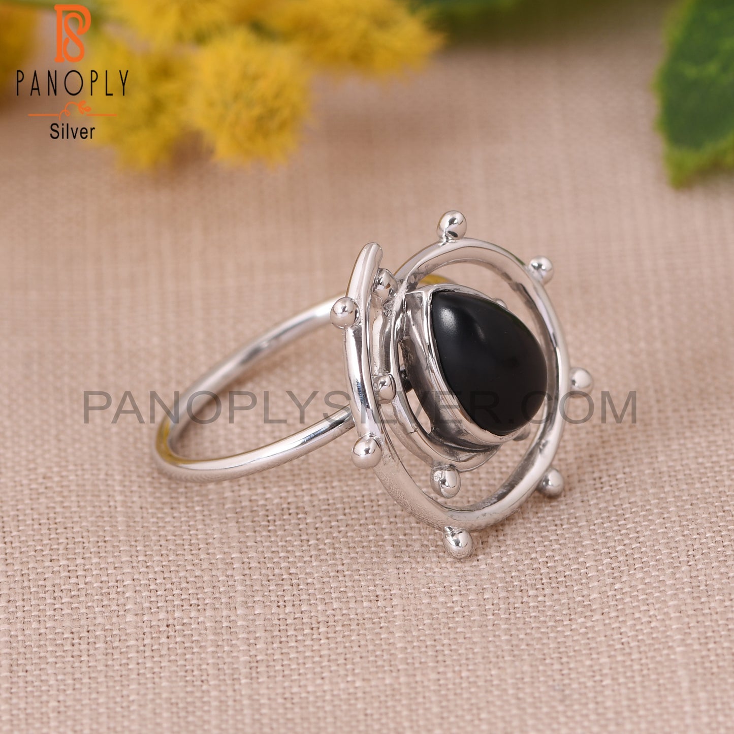 Black Onyx 925 Silver Cocktail Comfort Fit Rings