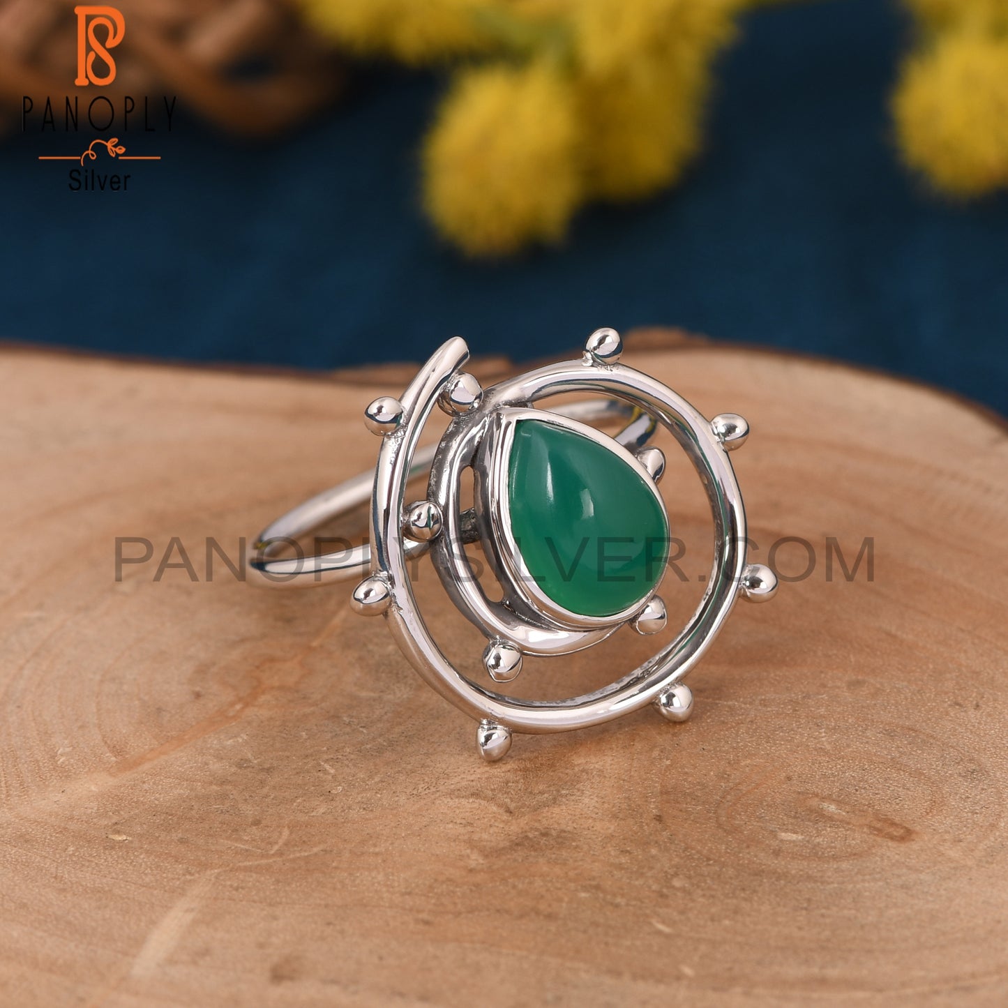 Green Onyx Gemstone 925 Stamp Cyclone Ring