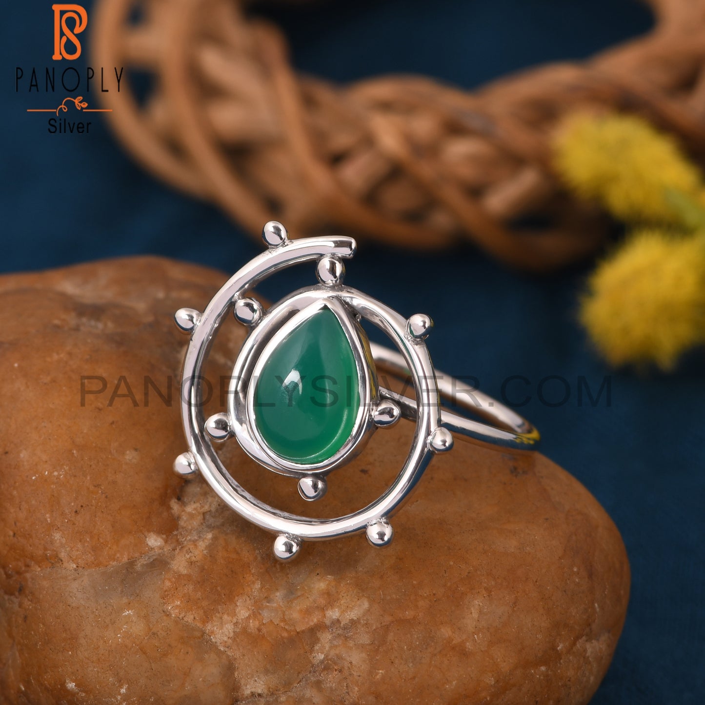 Green Onyx Gemstone 925 Stamp Cyclone Ring