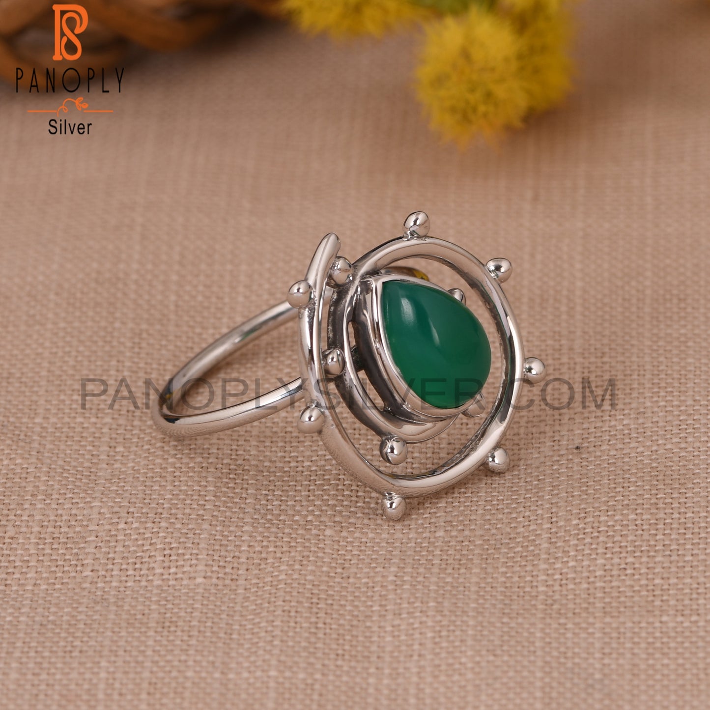 Green Onyx Gemstone 925 Stamp Cyclone Ring