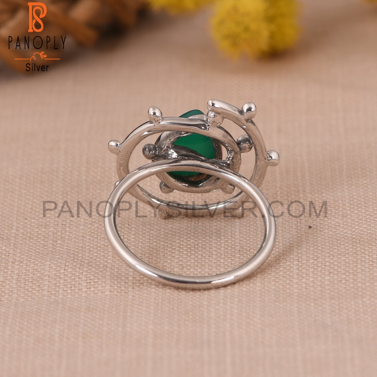 Green Onyx Gemstone 925 Stamp Cyclone Ring