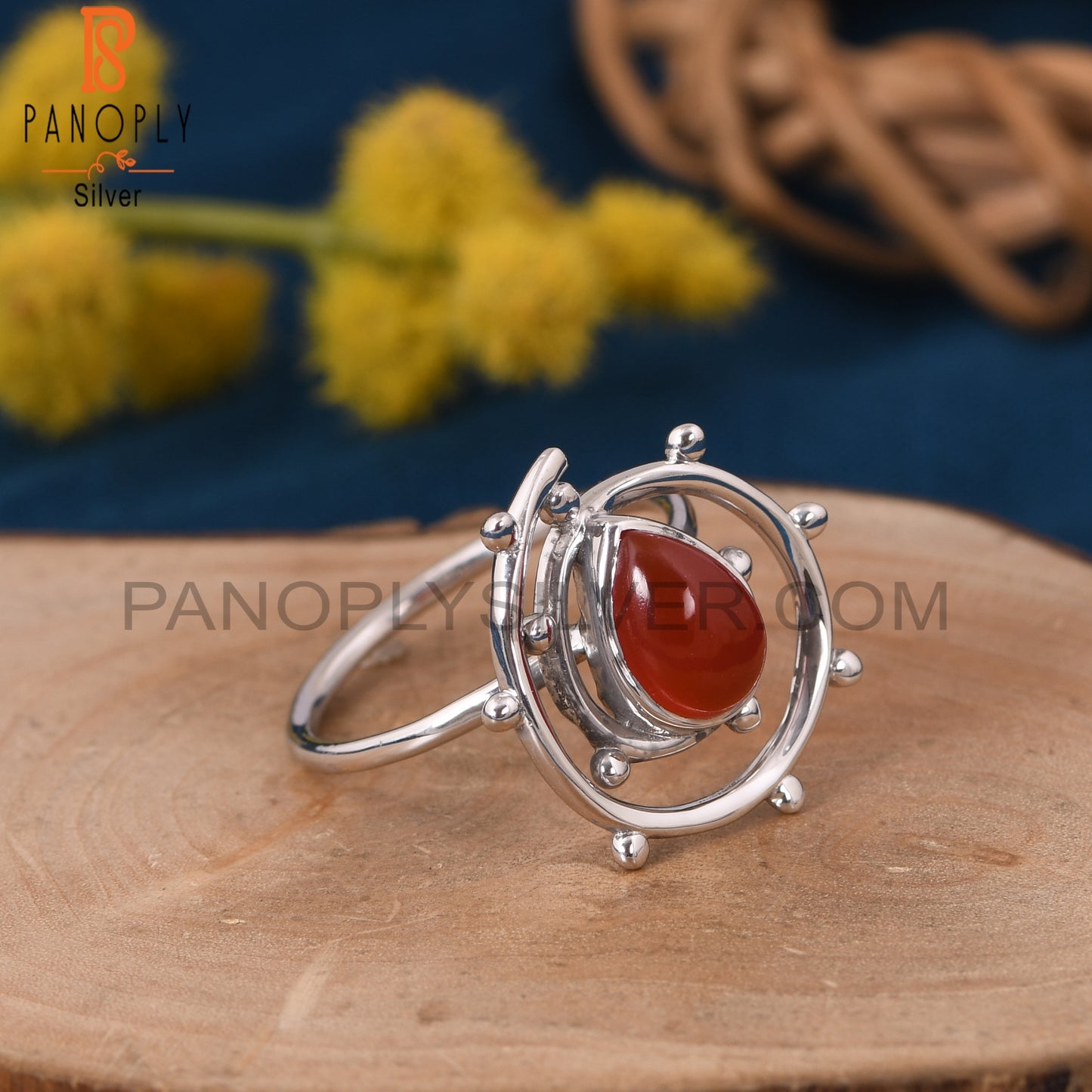 Red Onyx Gemstone 925 Stamp Hurricane Ring