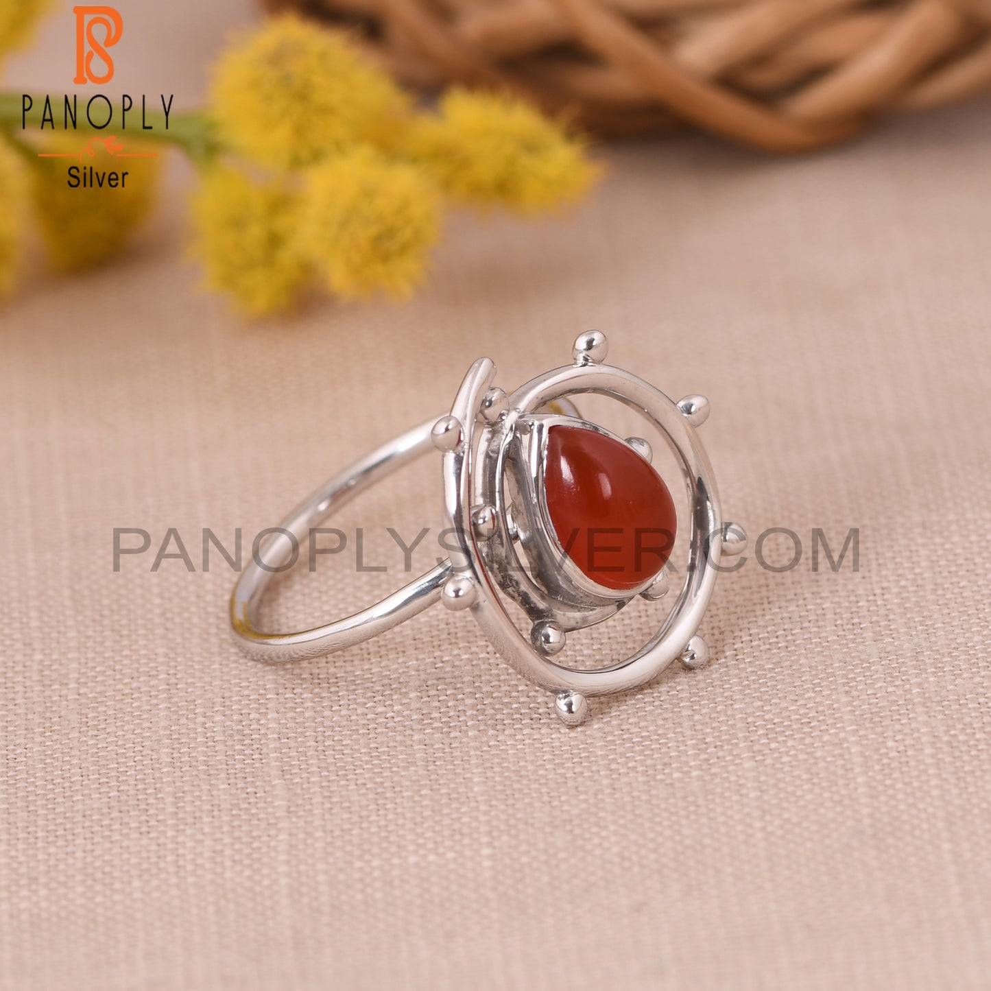 Red Onyx Gemstone 925 Stamp Hurricane Ring