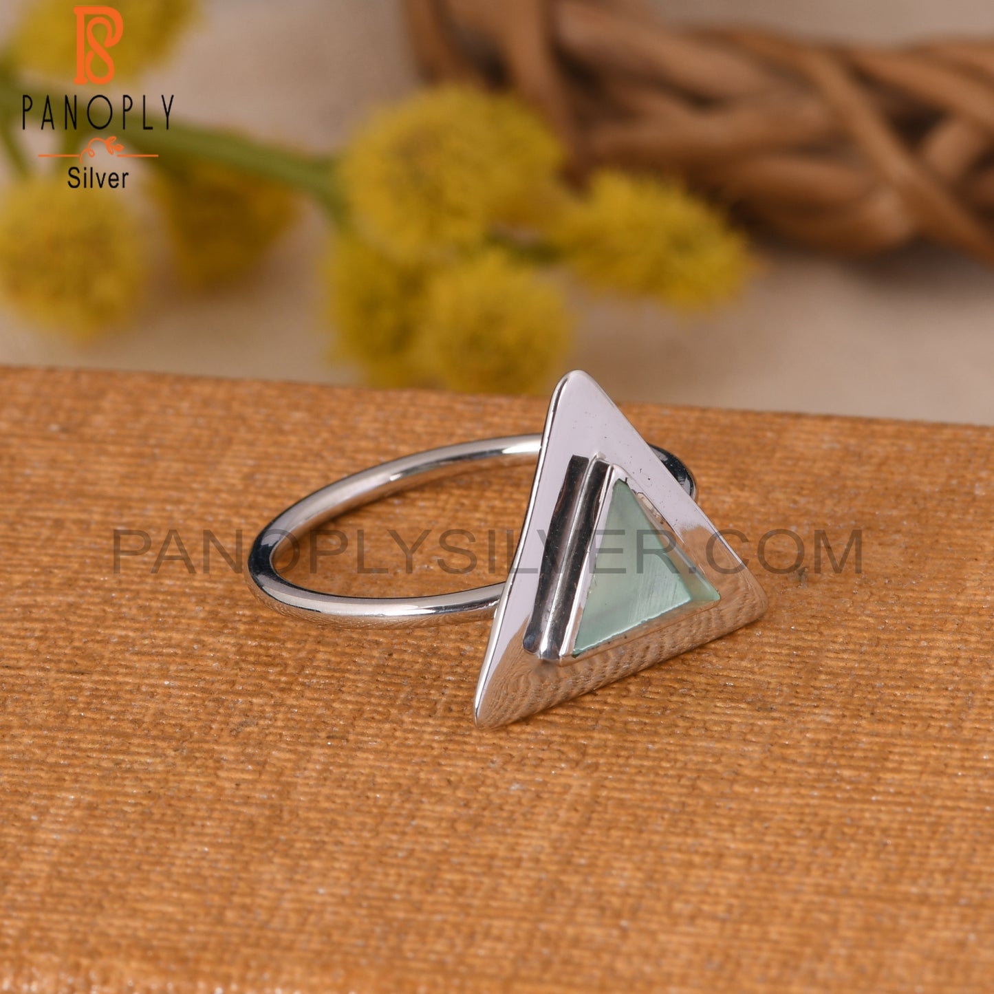 Triangle Shape 925 Sterling Silver Aqua Chalcedony Ring