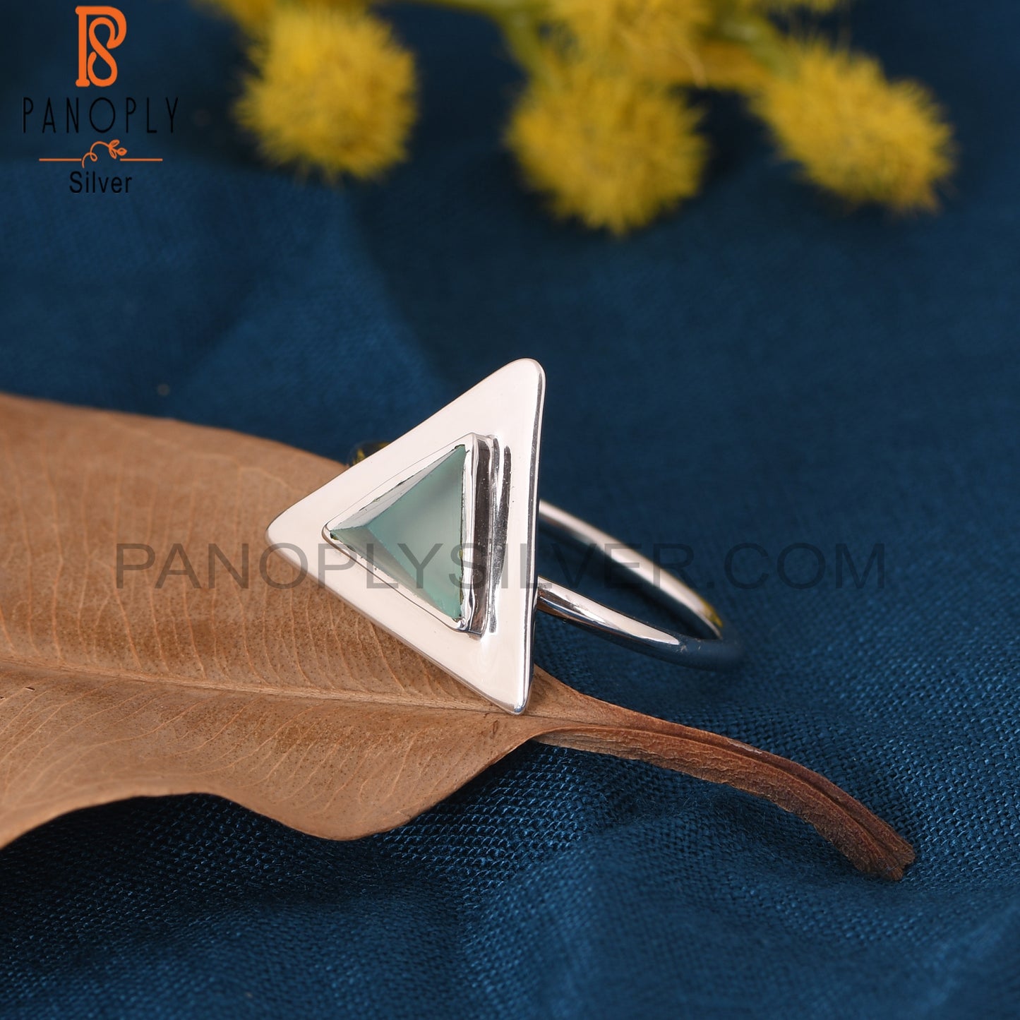 Triangle Shape 925 Sterling Silver Aqua Chalcedony Ring