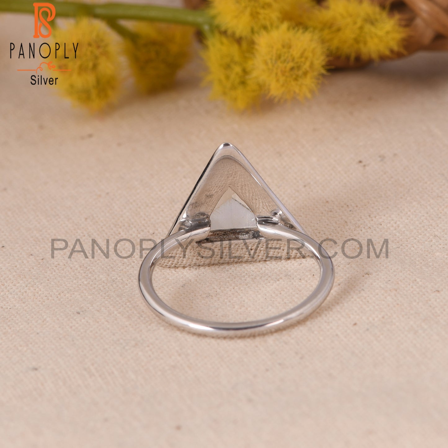 Clear Crystal Quartz Triangle Design 925 Silver Ring Jewelry