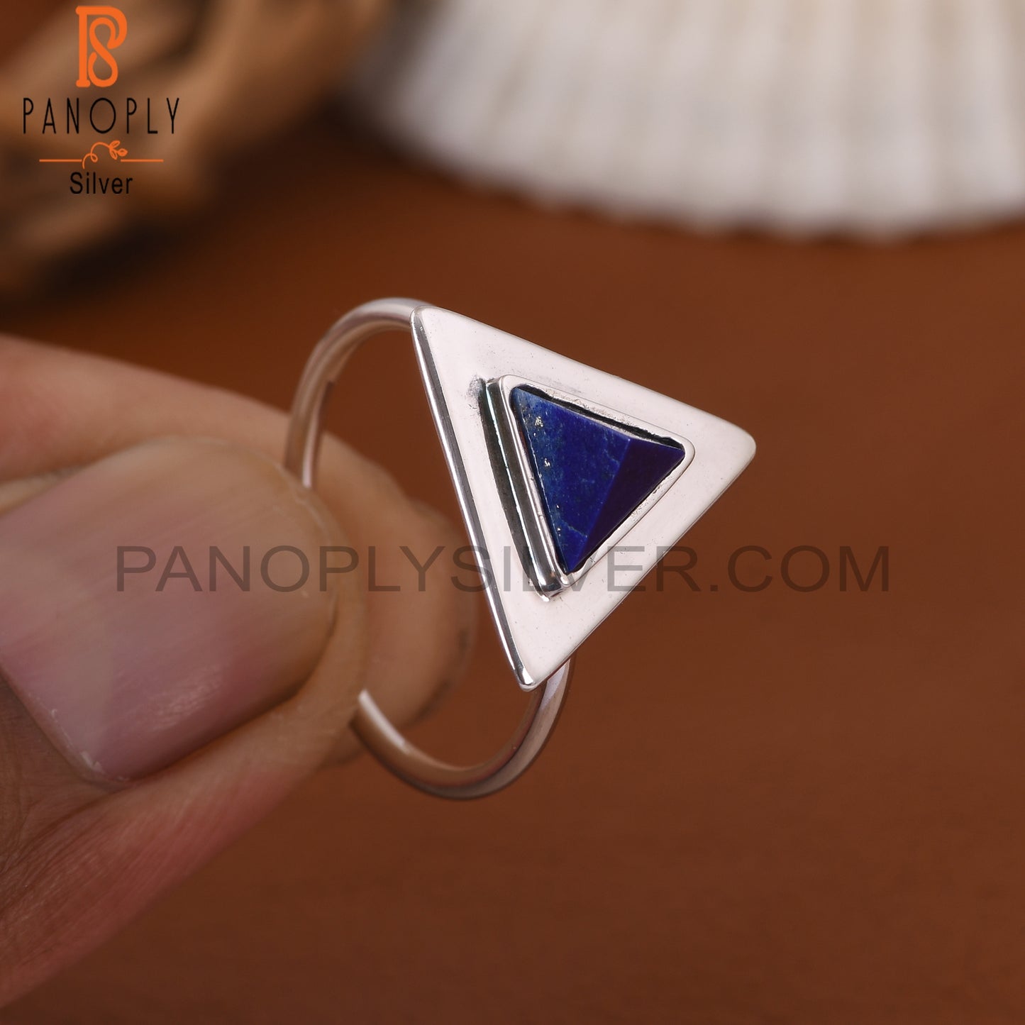 Lapis Lazuli Gemstone Pyramid 925 Silver Blue Ring