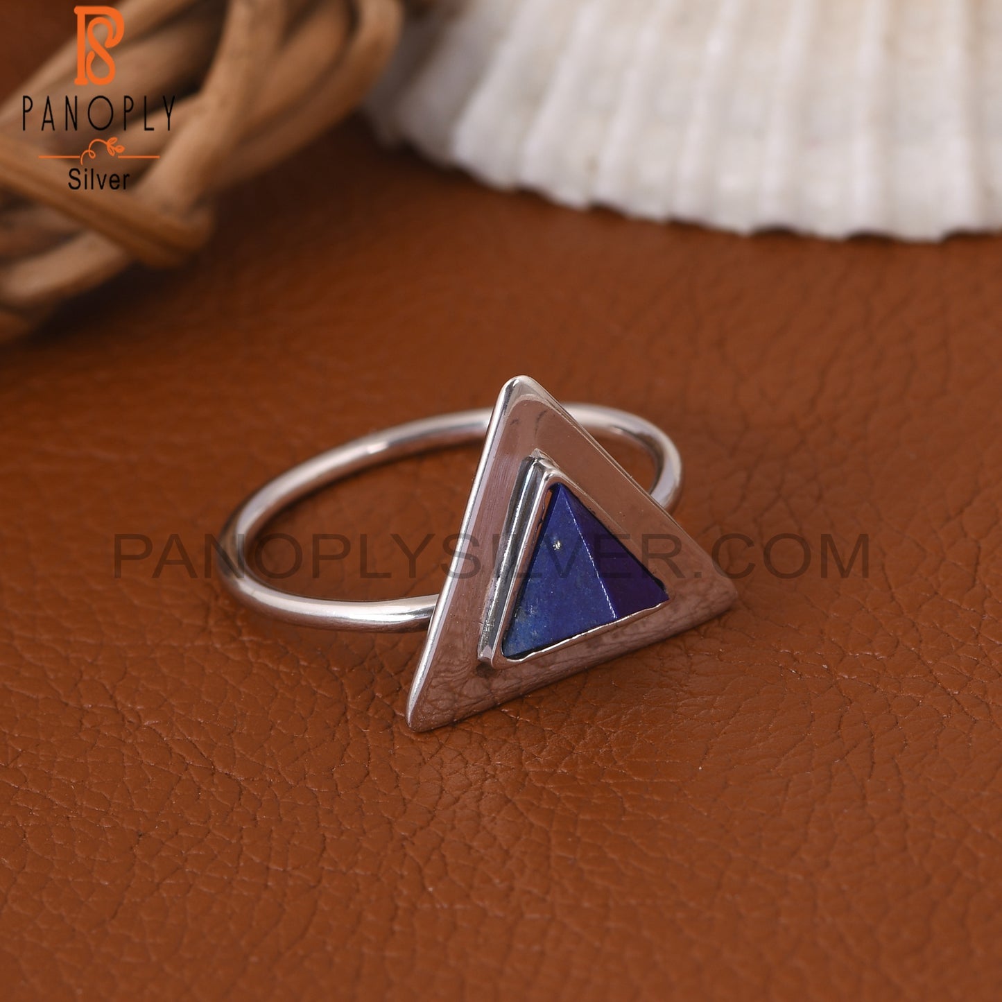 Lapis Lazuli Gemstone Pyramid 925 Silver Blue Ring