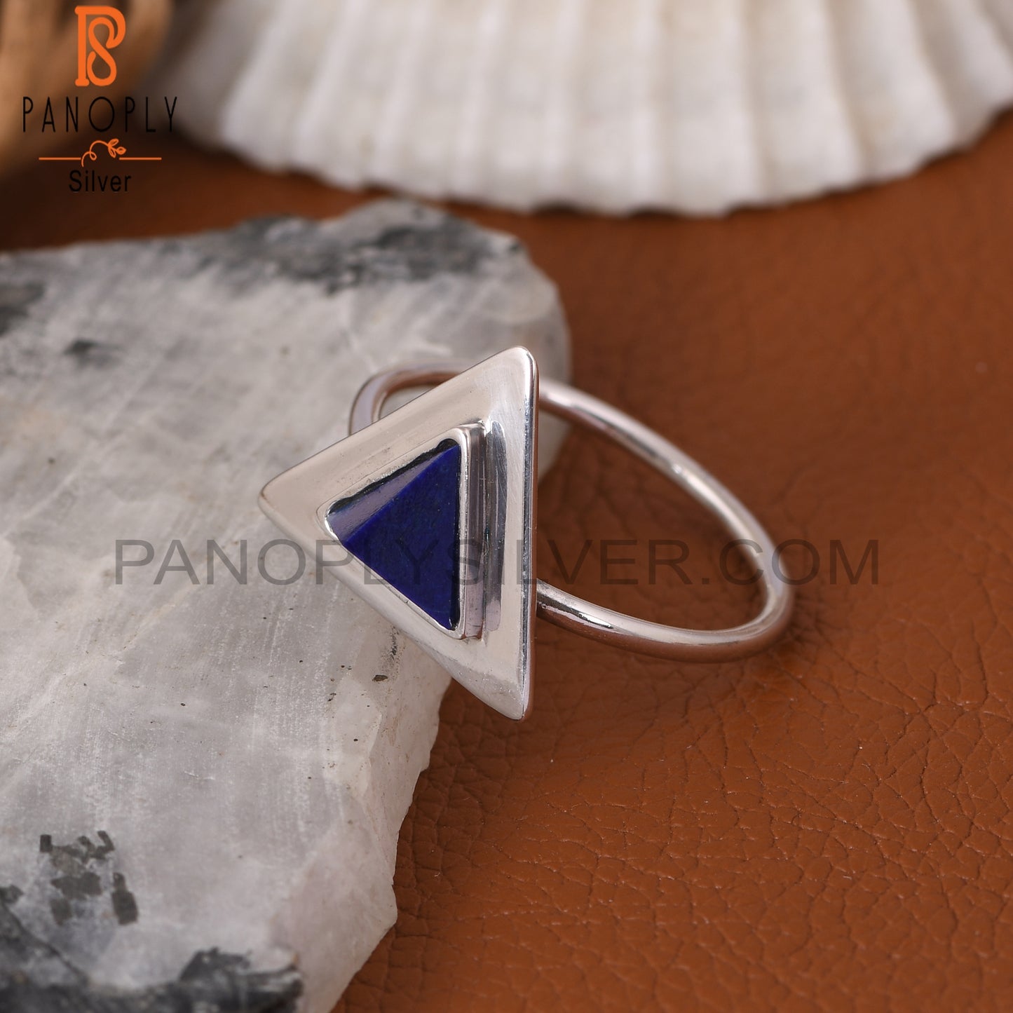 Lapis Lazuli Gemstone Pyramid 925 Silver Blue Ring