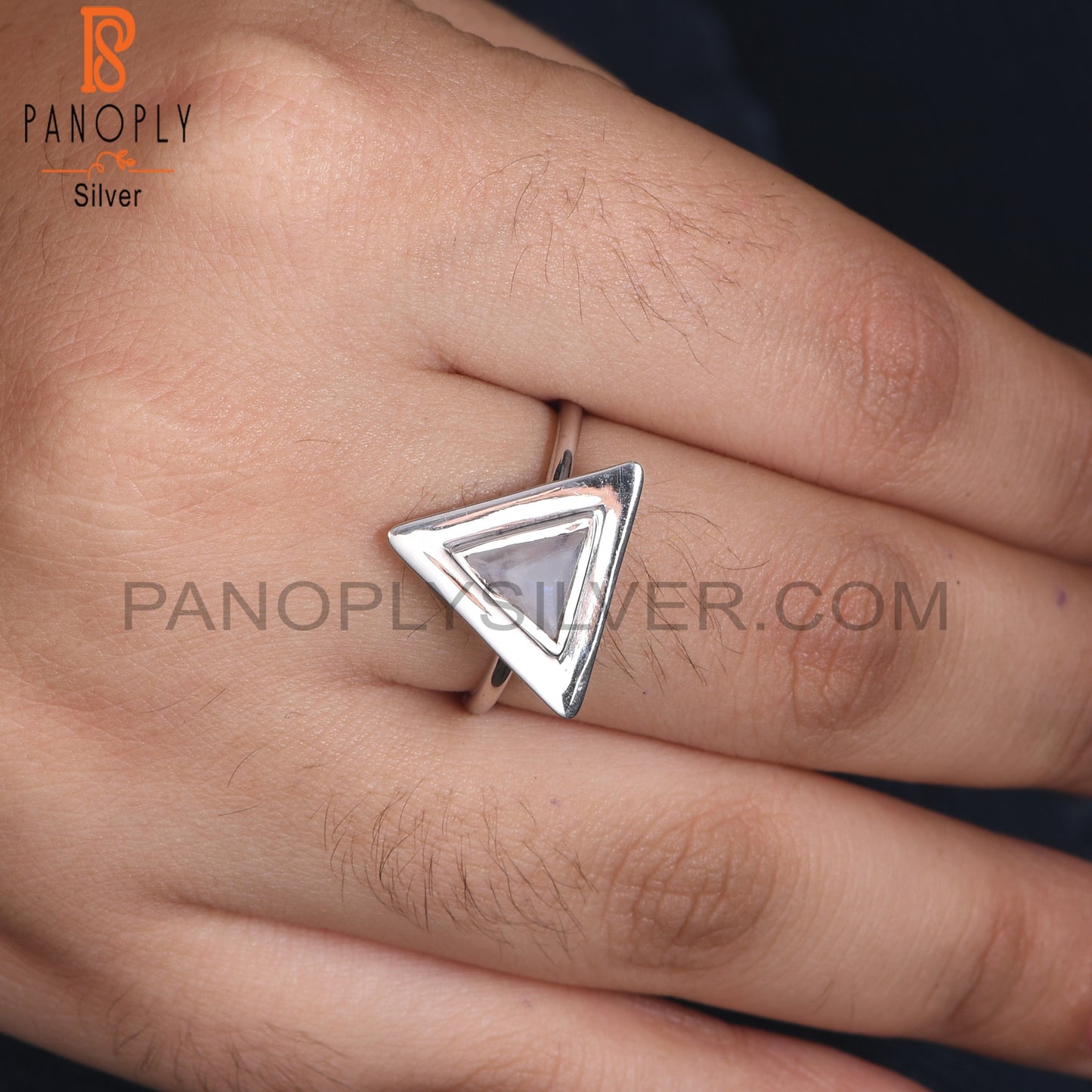 Rainbow Moonstone 925 Sterling Silver Pyramid Ring