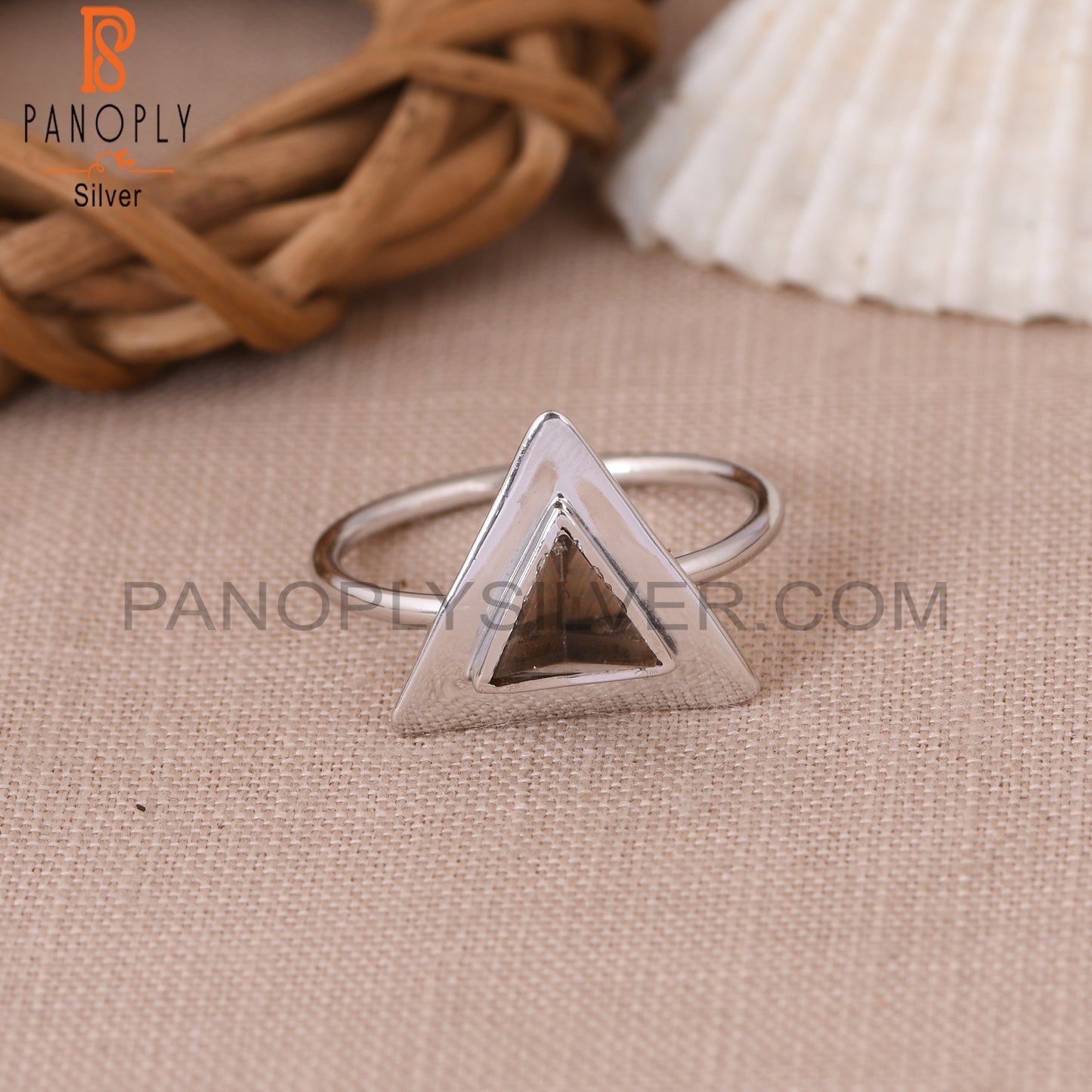 Triangle Shape 925 Silver Smoky Quartz Ring