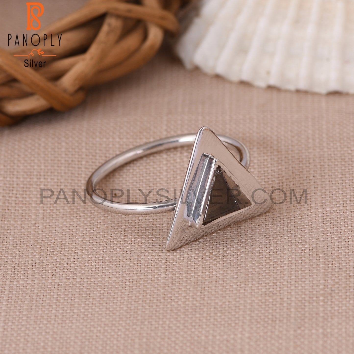 Triangle Shape 925 Silver Smoky Quartz Ring