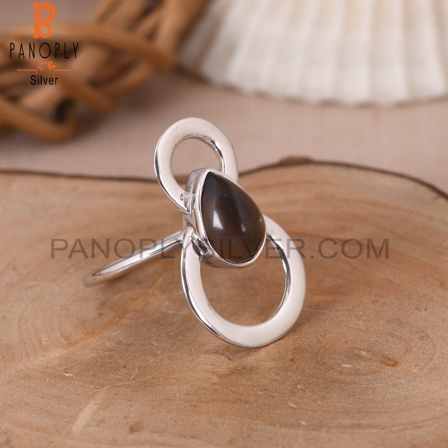 Cocktail 925 Sterling Silver Smoky Filigree Band Rings