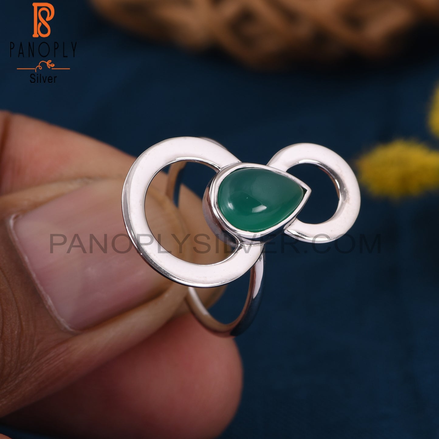 925 Sterling Silver Green Onyx Unique Cocktail Rings