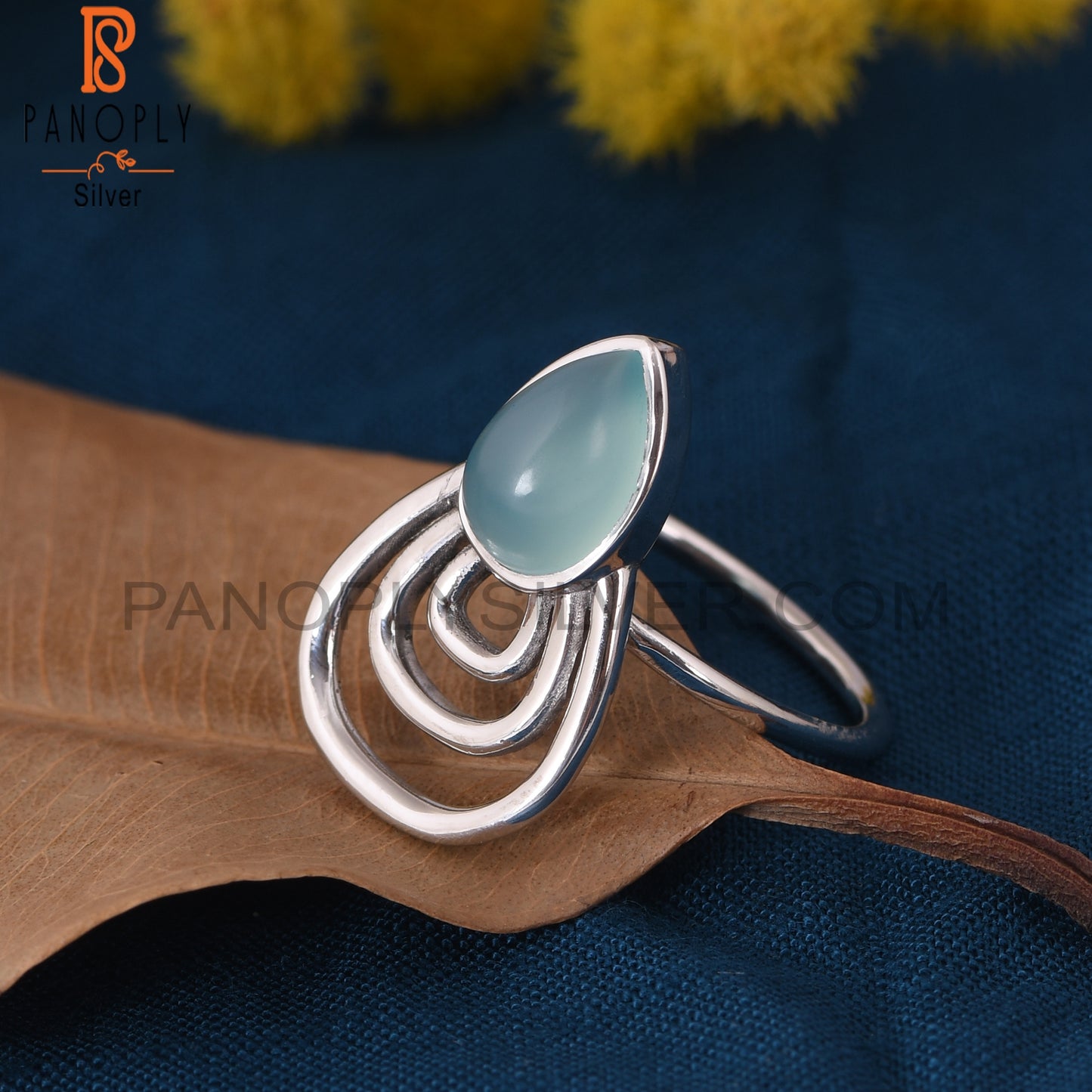 Aqua Chalcedony Gemstone 925 Silver Pear Shape Ring