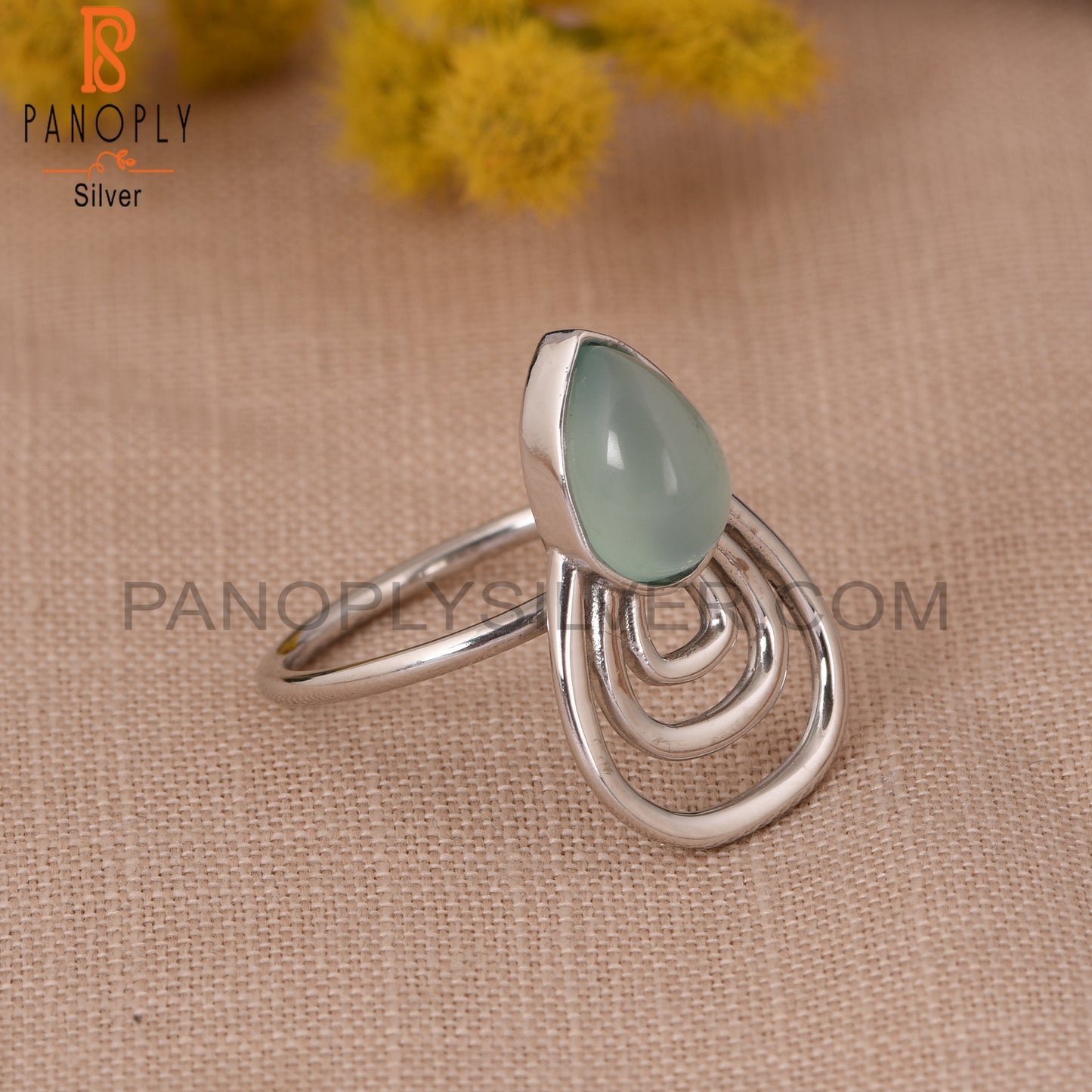 Blue Chalcedony Gemstone Pear Shape 925 Silver Ring