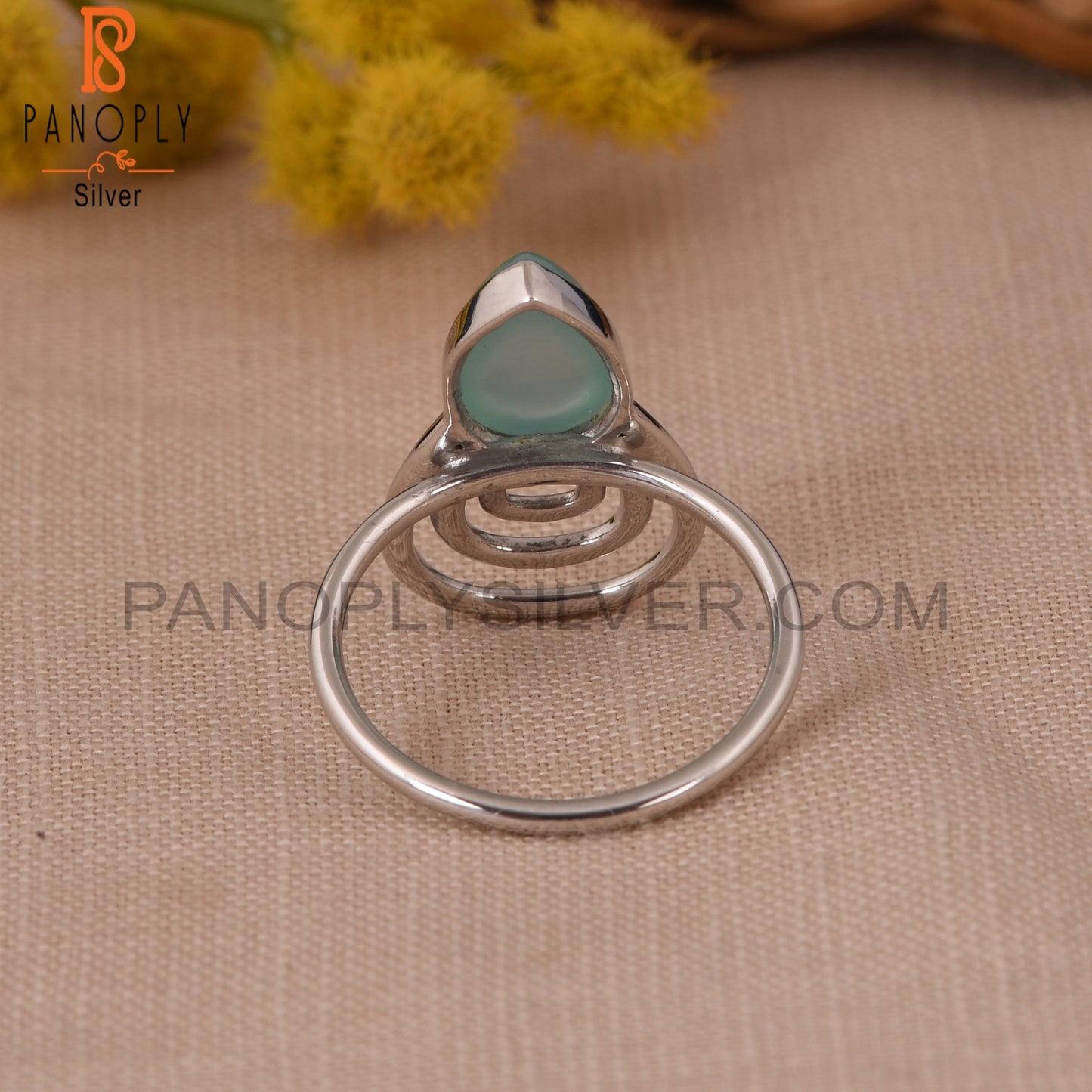 Blue Chalcedony Gemstone Pear Shape 925 Silver Ring