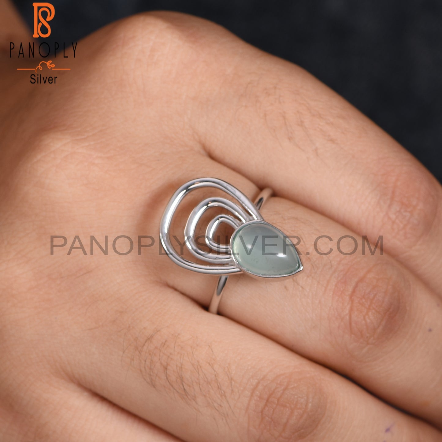 Blue Chalcedony Gemstone Pear Shape 925 Silver Ring