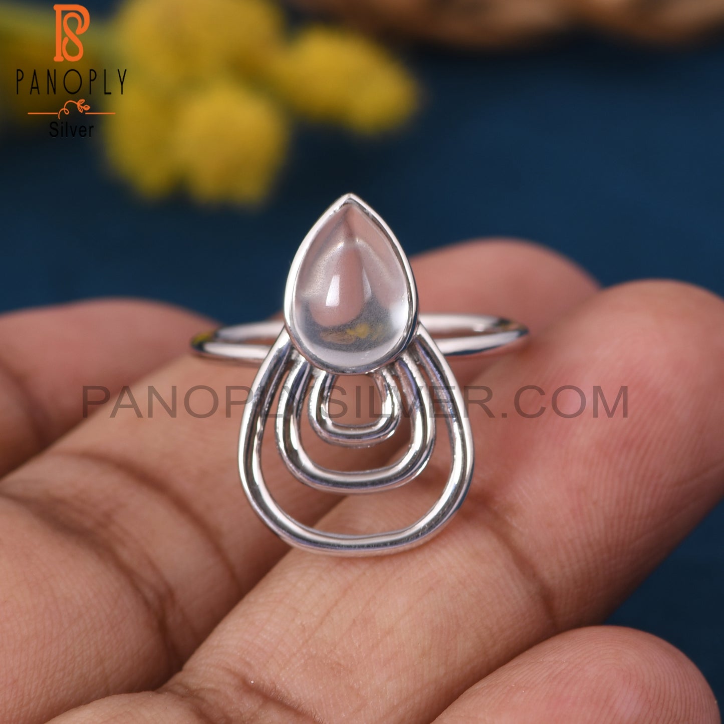 Crystal Quartz White Rhodium Plated 925 Silver Jewelry