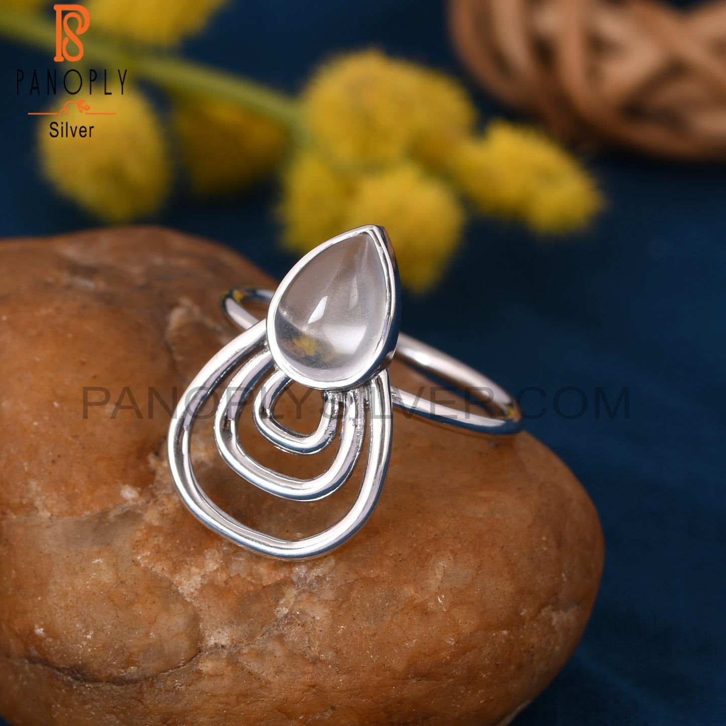 Crystal Quartz White Rhodium Plated 925 Silver Jewelry