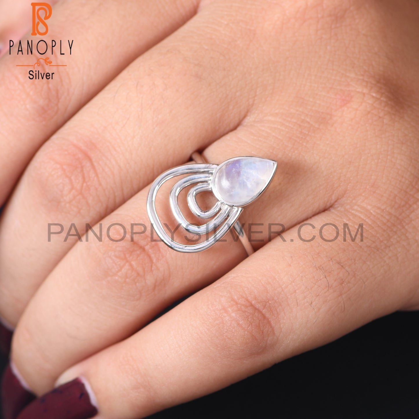 Rainbow Moonstone 925 Sterling Silver Pear Shape Ring